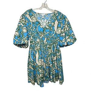 Sincerely Jules Dress 100% Cotton Size Medium Blue Green Tan